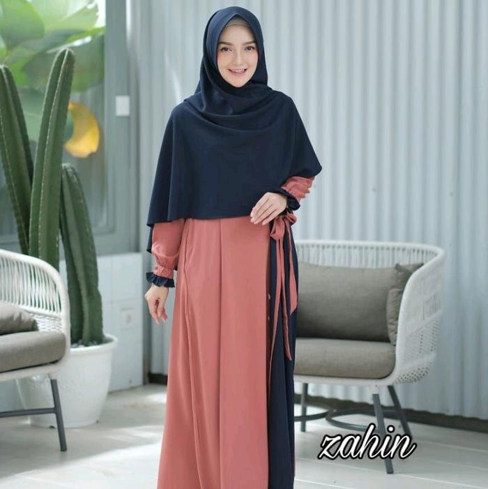 Set Gamis dan Hijab NAYAKA by De' Boutique - Bahan ity crepe, Busui Friendly, Wudhu Friendly - Menyu