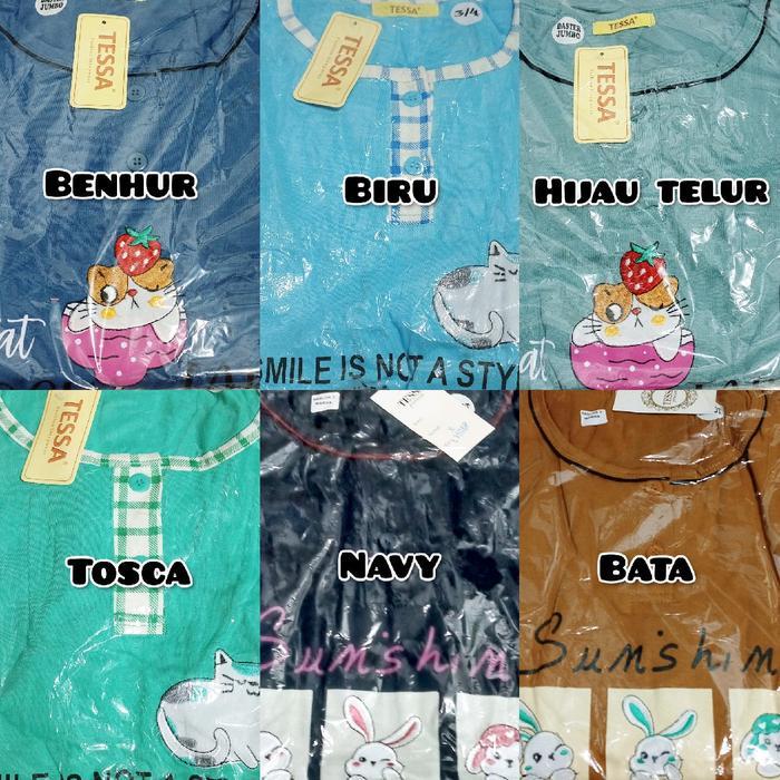 Tessa - Daster Wanita Kaos Tebal / Daster Tessa / Daster Fit To L-Xl / Daster Bordir Tebal