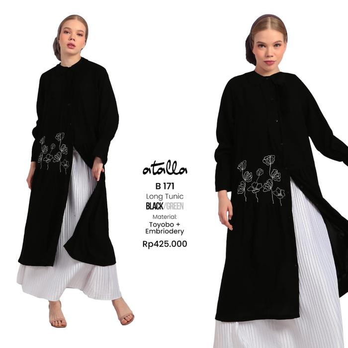 Terbaik Long Tunik B171 Black/Green By Atalla Original Kekinian Modern Trendy Elegant Modis Exclusiv