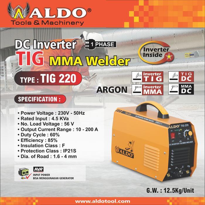 TRAVO LAS INVERTER TIG TYPE : TIG-220 MERK ALDO