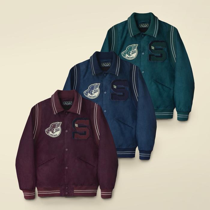The Vintage Everyday Varsity Bomber Jacket - type III , Suede Baseball Navy Jaket Unisex Pria Wanita