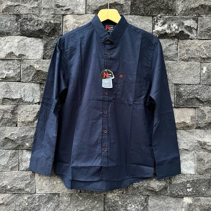 Kemeja Pria Lengan Panjang Warna Navy Polos Bahan Katun  Kain Rayon Basic Slimfit Casual Nyaman Line