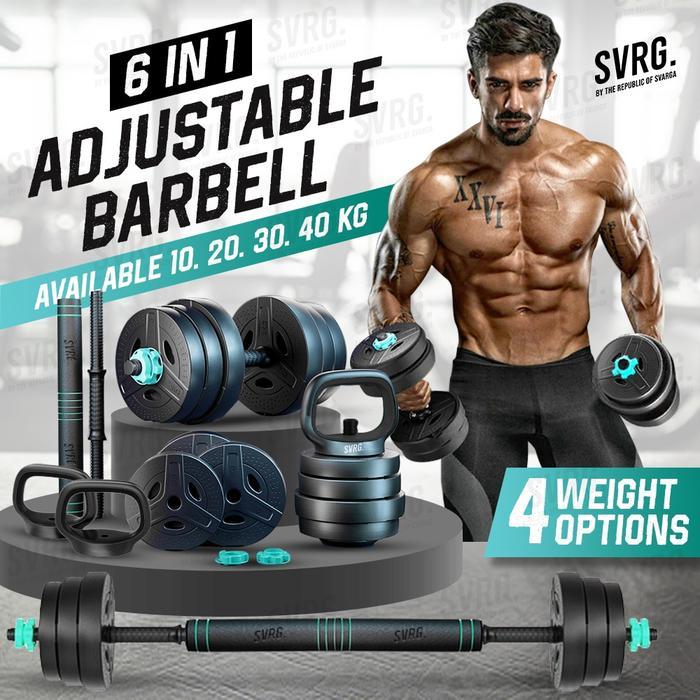 promo - svrg adjustable barbel 6 in 1 - dumbbell - 10kg - 20kg - 30kg - 40kg