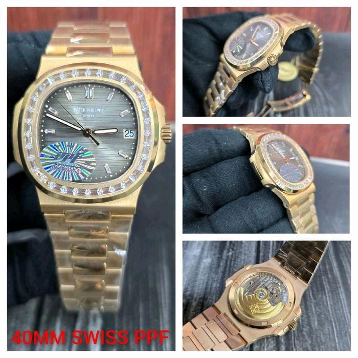 Jam Tangan Mewah lPatek Philippe Nautilus 5711 Diamond Swiss PPF Automatic Movement Brown Dial