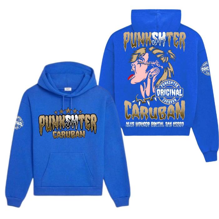 Promo!! Hoodie PunkSHter Caruban Bahan Cotton Fleece Biru