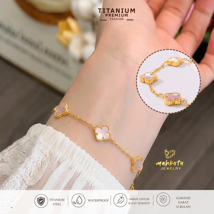 G433 Gelang Best Seller Bunga Pink A-Ballon Titanium Wanita Korean Style - Rantai Nori Anti Alergi T