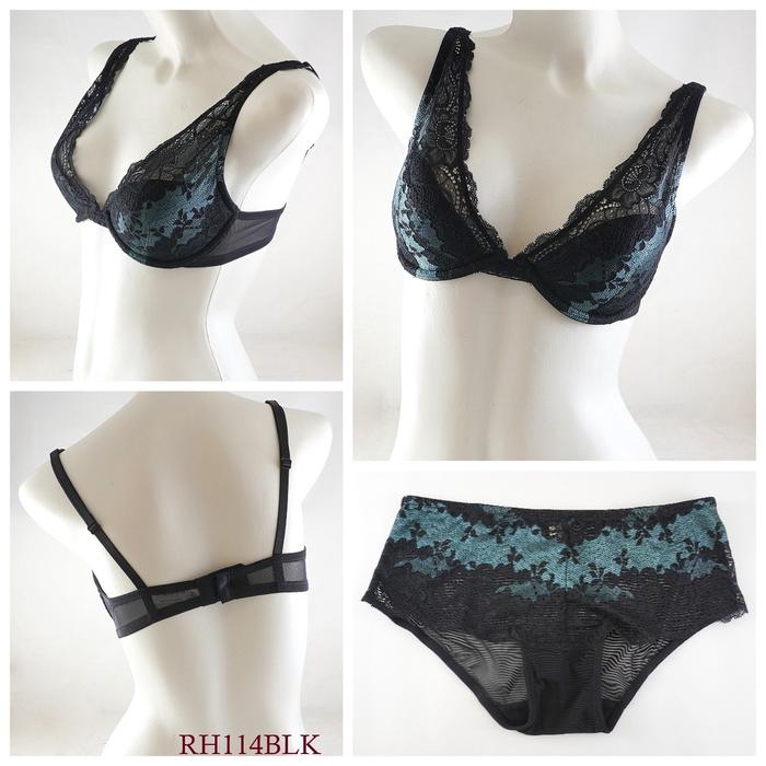 Bra Set Wanita Kawat Busa Tipis Full Cup Renda Underwear Pakaian Dalam RHETO (RHET-O-RIC) RH114BLK