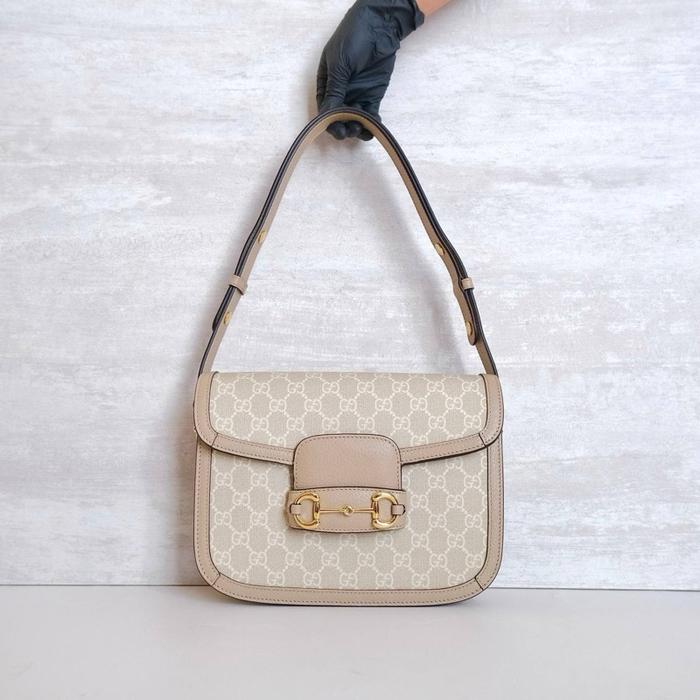 bag GG tas Horsebit 1955 Small Shoulder Bag in Beige Oatmeal / White GG