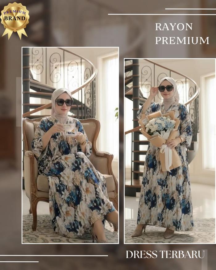 YURI Daster Gamis Terbaru Kekinian 2026 Bahan Rayon Motif Bunga Adem Elegan Ibu Menyusui Viral Diam
