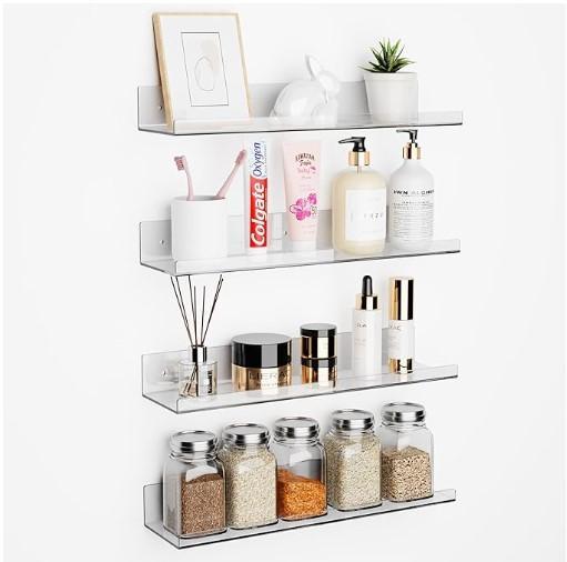 Rak kosmetik tempel dinding - Rak ambalan akrilik bening Acrylic