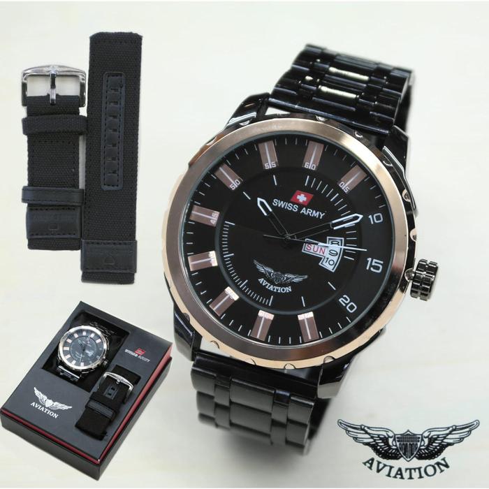 Jam Tangan Pria Swiss Army AVIATION Model Kasual Dan Formal Free Tali Kanvas Bisa COD 5228 Quartz