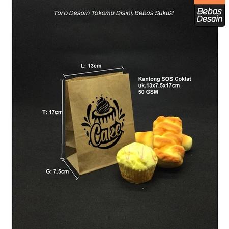 (+CETAK) Kantong Kertas Coklat SOS S Tipis 13x7.5x17 Kertas Roti Tipis Anti Lengket Food Packaging M