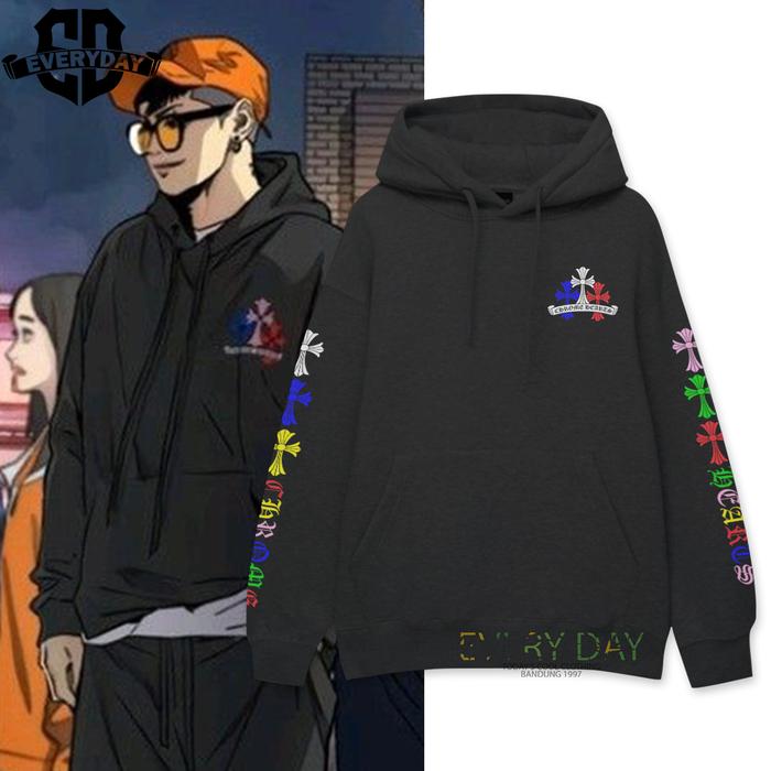Jaket Hoodie CHROME HEARTS MULTY COLOR Outfit WOOIN Manhwa Wind Breaker Cotton Fleece Katun Motif Ny
