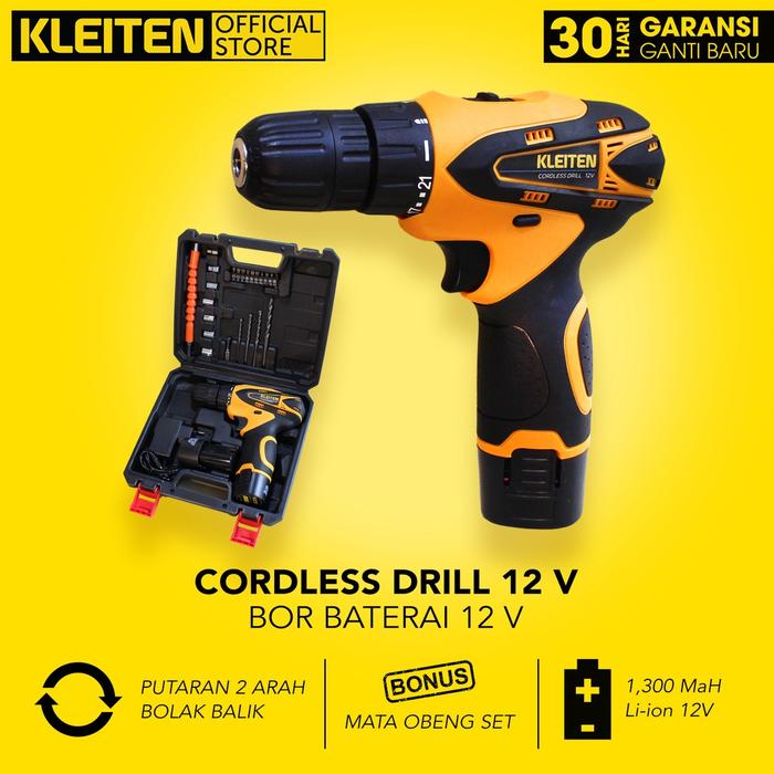 KLEITEN Cordless Drill Set 27 Pcs 12V 10 Mm - Bor Baterai - Cordless Screwdriver - Bor Baterai 12 V