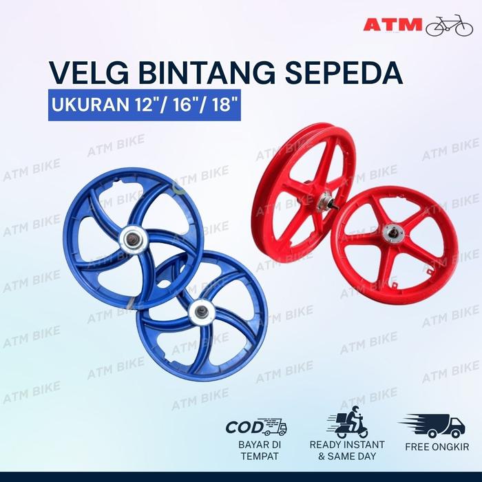 TERLARIS Velg Racing Bintang / Velg Kipas BMX Size 12 16 18 Inch / Roda Racing Bintang Lengkap denga
