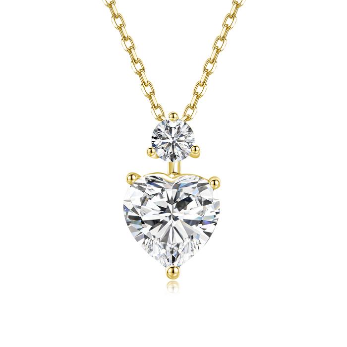 100% Real 14K Gold Filled Romantic Heart Moissanite Pendant Necklace Women AU585 K Gold Solitaire Dr
