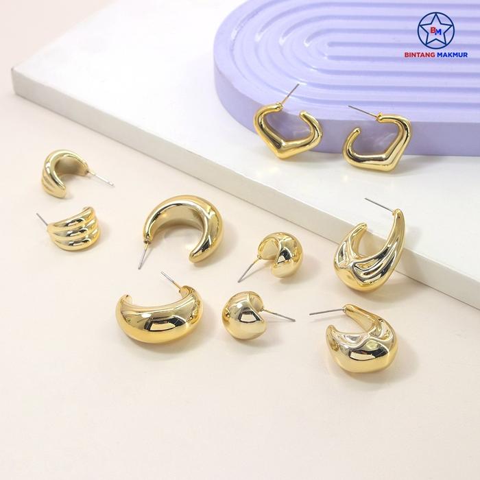 OLIO Anting Hijab Emas Anting Hoop Perak Bulat Kilap