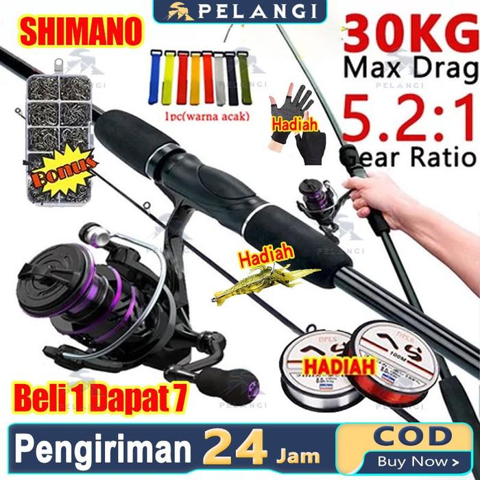SHIMANO satu set reel pancing Reel Pancing Murah Kuat Power 1.65M/1.8M/2.1M Joran Pancing Reel Panci
