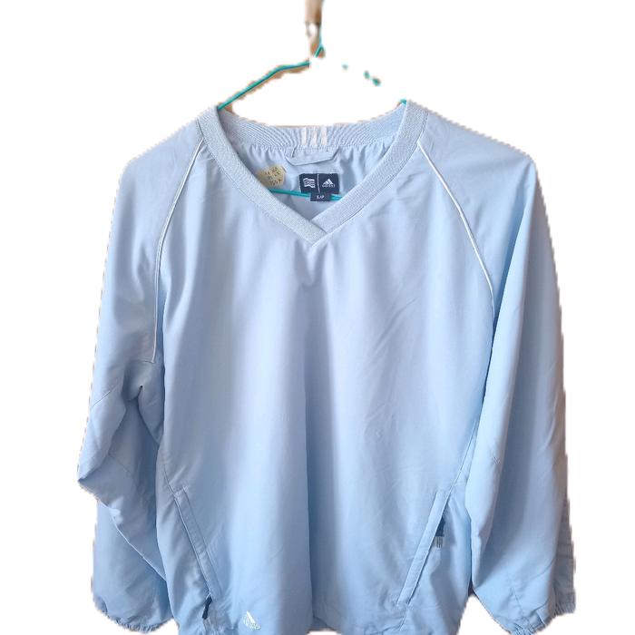 Adidas Climaproof Bomber Original Jaket Biru Muda dengan Desain V-Neck dan Lengan Panjang untuk Kegu