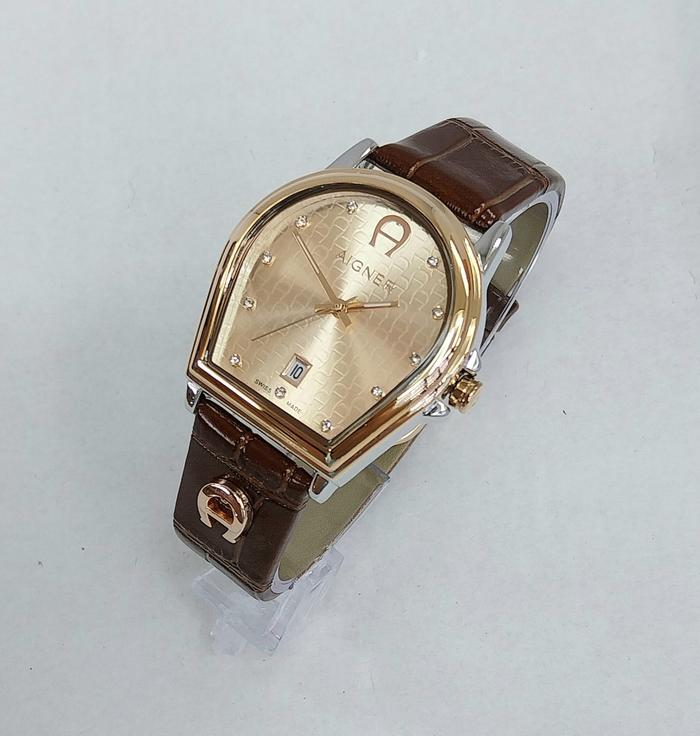 Jam Tangan Wanita Woman Ladies Analog Stainless Steel Aigner Alba Rose Gold Diamond Dial Crocodile L