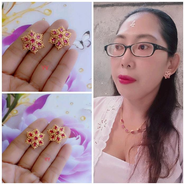 Giwang motip bali lapis emas warna rose gold awet sampai tahunan O1 Anting