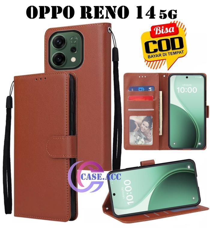 Flip Leather Premium Untuk Oppo Reno 14 5G Case Handphone Terbaru Terbaru