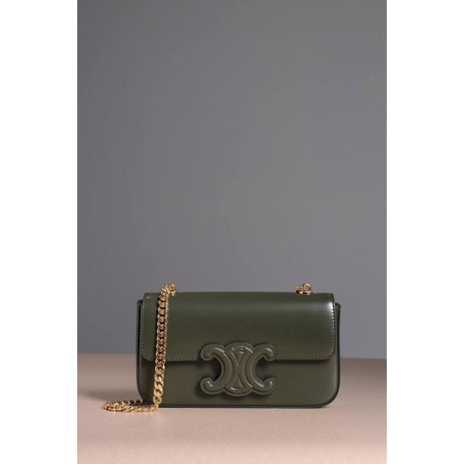 CUIR TRIOMPHE FLAP CHAIN SHOULDER BAG IN KHAKI SHINY CALFSKIN