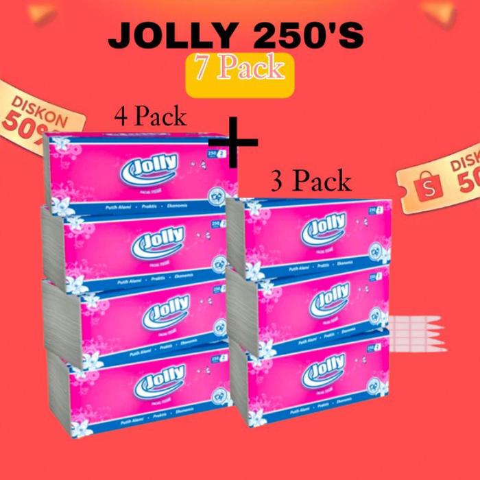 (PAKET TISU JOLLY 7 PACK) Jolly Facial Tissue 250's 2PLY