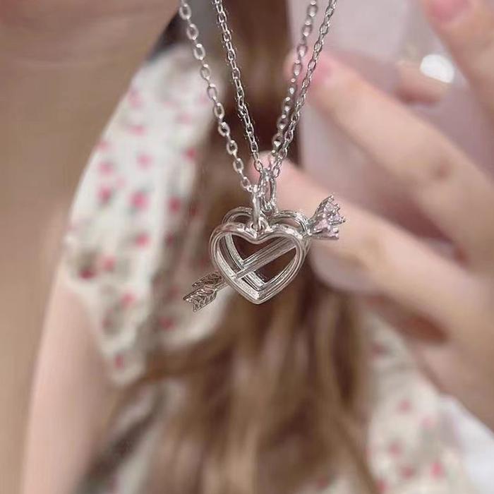 Heart Pink Diamond Necklace Women Cupid Heart Necklace Fashion Niche Necklace