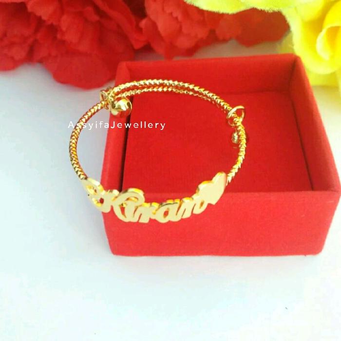 Gelang Bangle Anak / Gelang Bangle Costum Nama/ Gelang bangle ukir nama sendiri