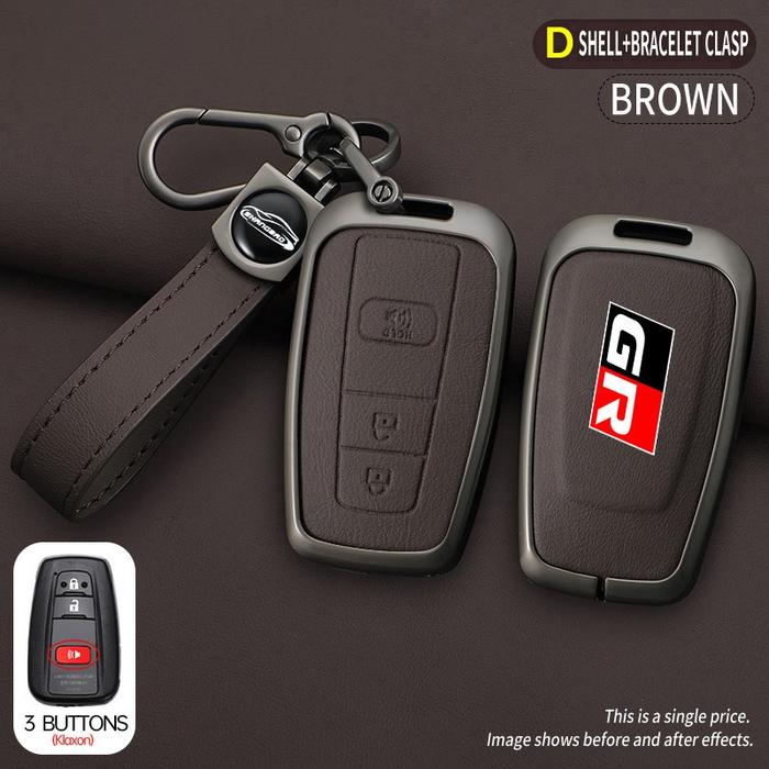 Alloy Leather Car Key Case Cover Holder Shell Key Fob For Toyota Corolla Prius Camry 70 CHR C-HR R-A