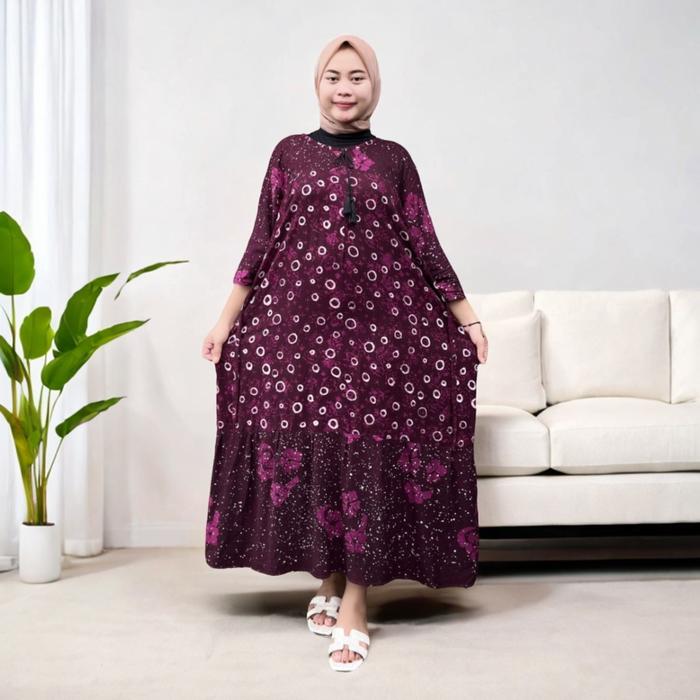 Daster Maura Jumbo Ld 140 Motif Batik Cap Pekalongan Bahan Rayon Premium Dress Busui Nyaman Panjang