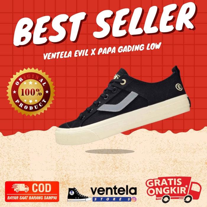 Ventela Evil x Papa Gading Low Black White - All Is Well