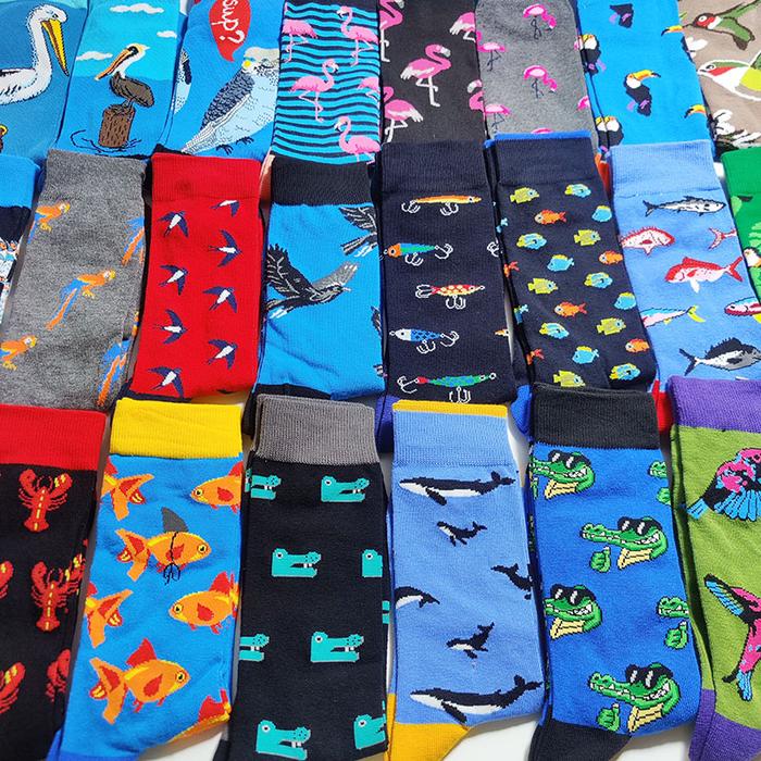 58 Style Cartoon Men Socks Fish bird parrot shark Theme Cotton Novelty Funny Hip Hop Trend Street Lo