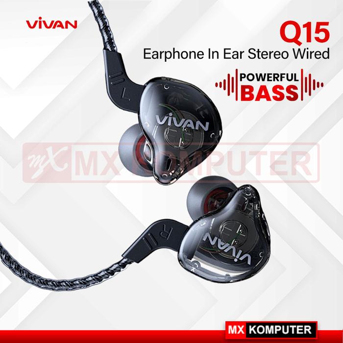 Earphone VIVAN In Ear Kabel Stereo Wired Headset Q15 Black