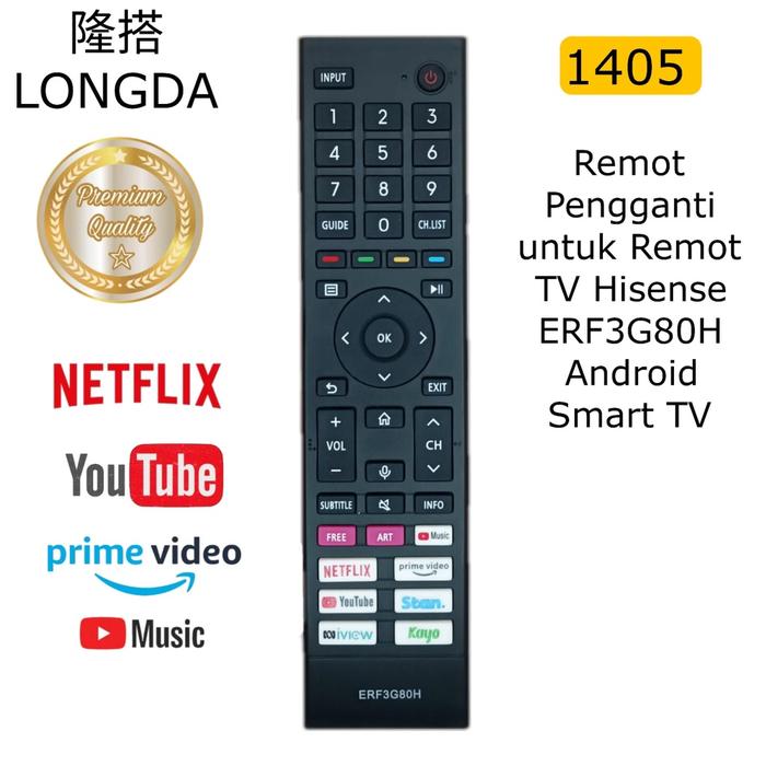 Remote Pengganti untuk TV LED Smart TV Android HISENSE LONGDA 1405 PREMIUM