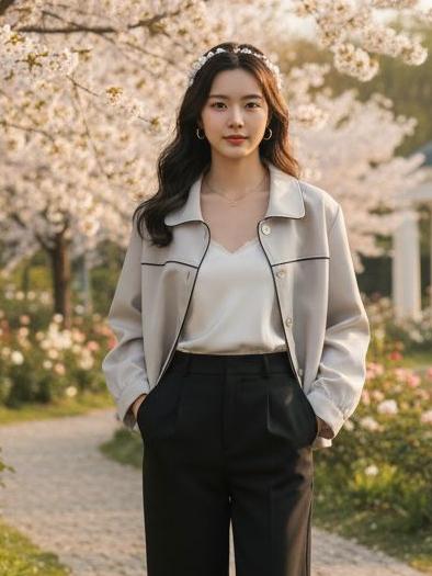 Cammomile outer LISA lengan panjang lis  Cardigan Jaket Blazer Atasan Wanita