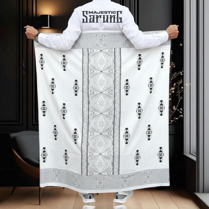 Sarung Printed Industri Motif Sarwon Ukuran Dewasa Putih Hitam Navy Abu Hijau Coklat Muslim Kopiah H