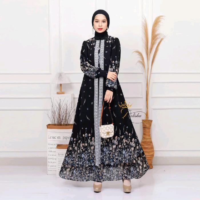 Delisha - Arrumi Dress / Gamis Pink Ceruty Baby Doll Premium Berfuring Mewah Busui