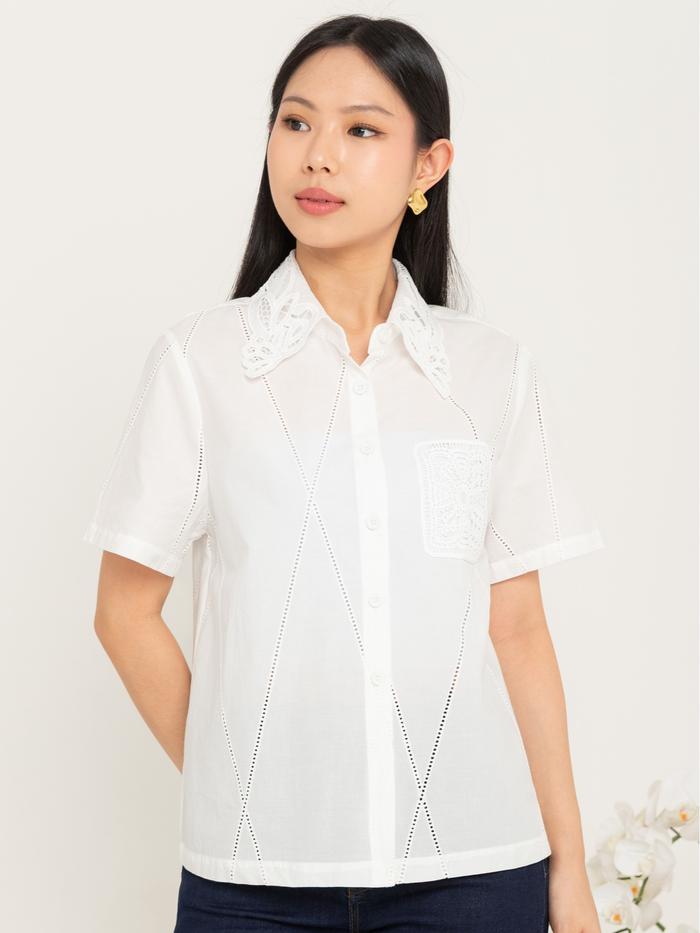 SISTER'S Blouse - Kemeja Atasan Wanita Katun Kerah Renda C9568 (CAP)