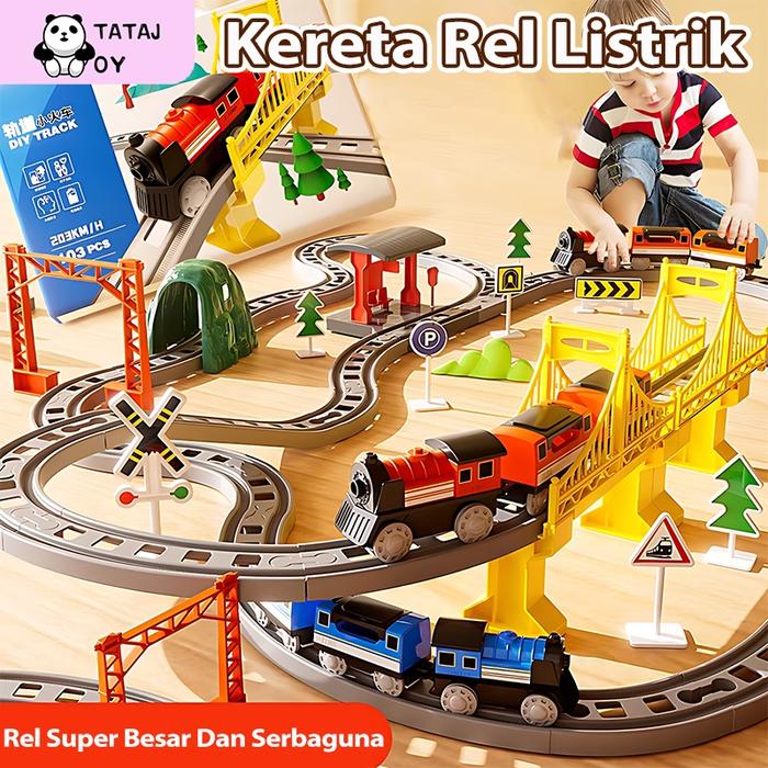 Tatajoy Kereta Api Mainan Rel Panjang Mainan DIY Kereta Rel Listrik Kereta Api Rail King Mainan Anak