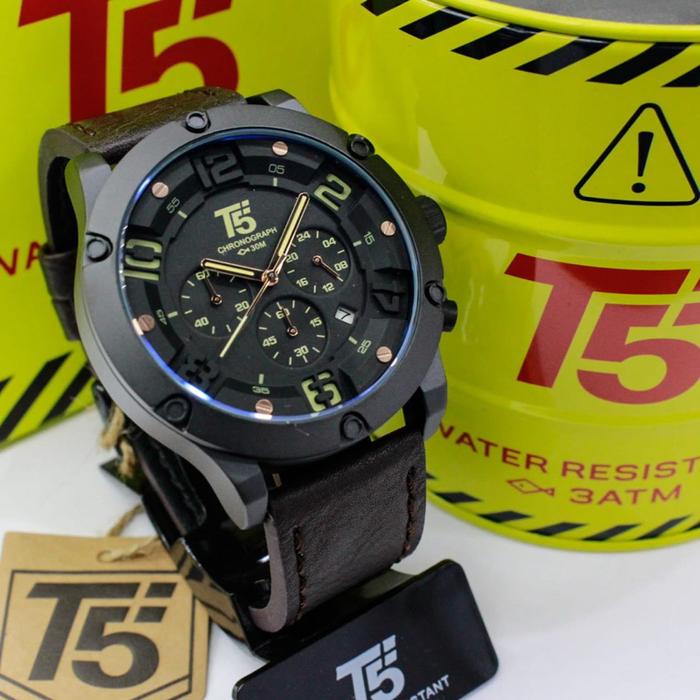 New JAM TANGAN PRIA T5 H 3476G ORIGINAL CHRONOGRAPH LEATHER STRAP INCLUDE BOX KALENG T5 PAPERBAG MAN