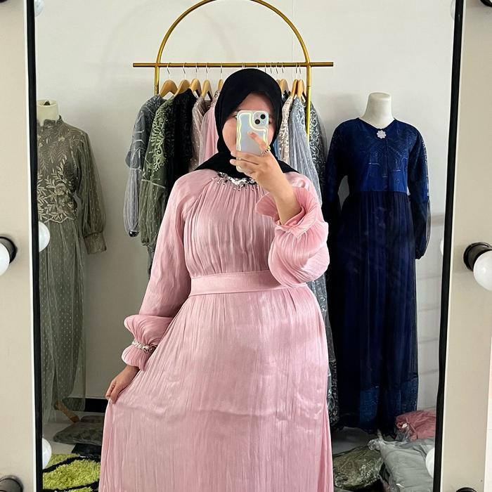 [RN FASHION OFFICIAL] IRNE DRESS Shimmer Silk Belt Muslim Wanita Kaftan Lebaran  Gamis Baju Remaja