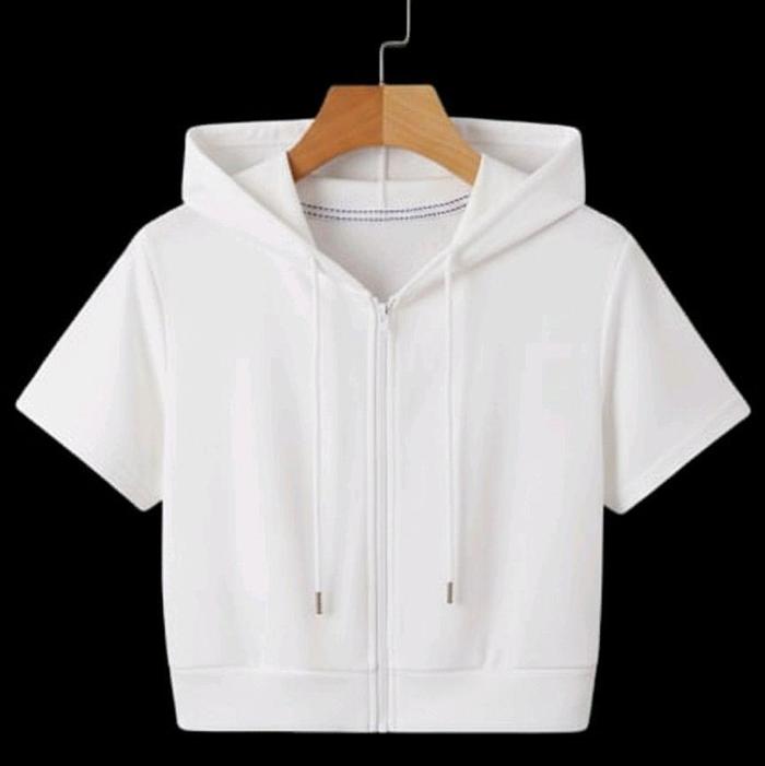 Jaket Hoodie Zipper Crop Top Lengan Pendek Resleting Dengan Motif Lucu Anak Perempuan Umur 4-14 Tahu
