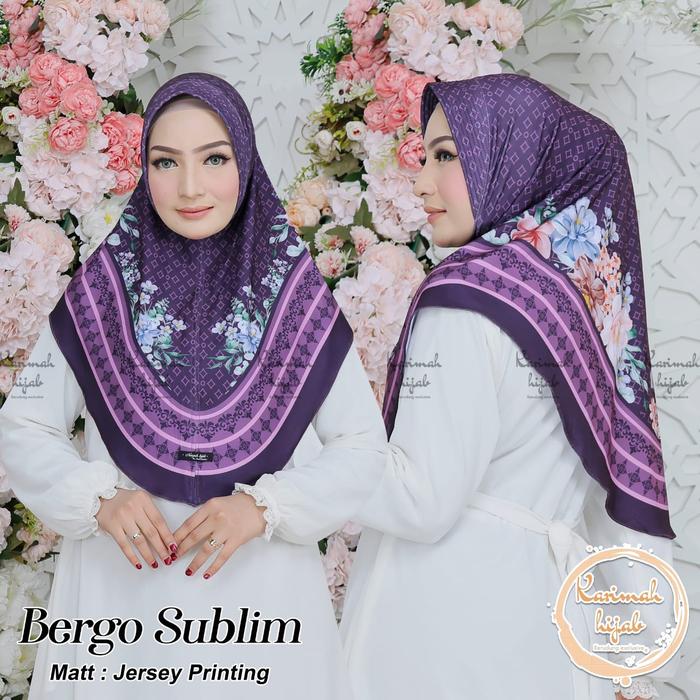 kerudung bergo instan sublim motif bunga kotak kecil terbaru karimah hijab