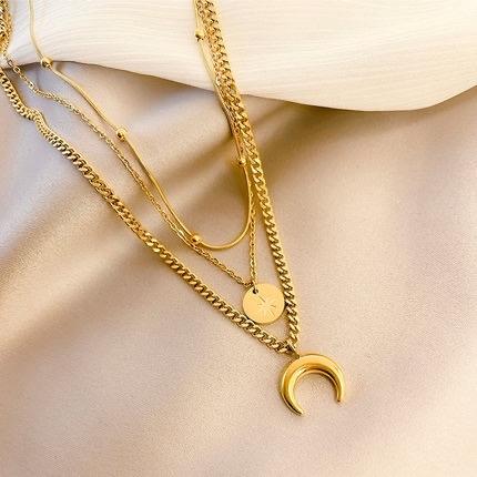 KALUNG STAINLESS STELL TITANIUM WANITA LAPIS EMAS 16 Karat TIGA LAPIS - PERHIASAN KALUNG ANTI LUNTUR