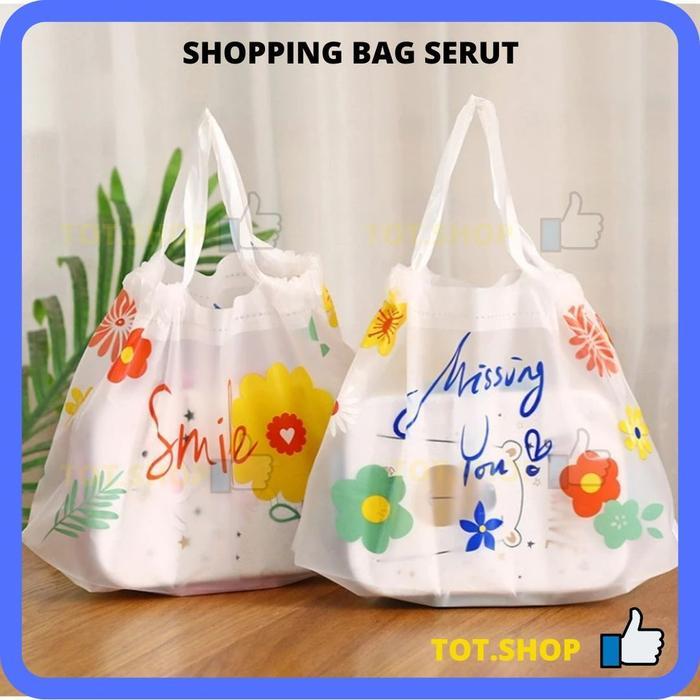 premium [1-pcs] Shopping Bag Serut Tas Kantong Belanja Plastik Serut Tote Shopping Plastic Goodie Ba