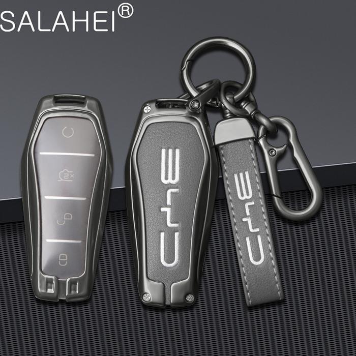 Vintage Metal Leather Car Key Case Cover Shell For BYD Han Ev Tang