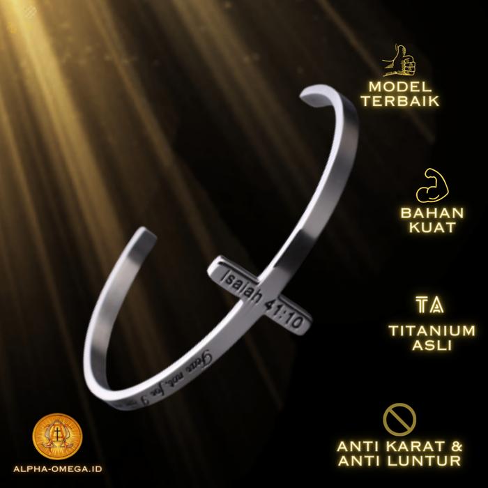 Gelang Salib Injil Yesaya 41:10 Titanium Asli Anti Karat - Gelang Salib Ayat Pria Wanita - Gelang Sa