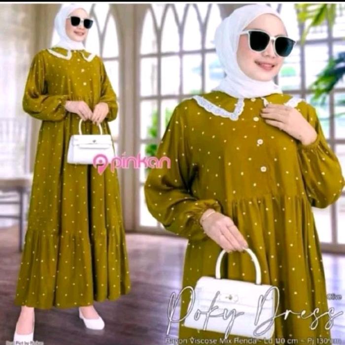MIDIDRESS POKY/GAMIS VIRAL POLKADOT DERES MUSLIM BAHAN KATUN